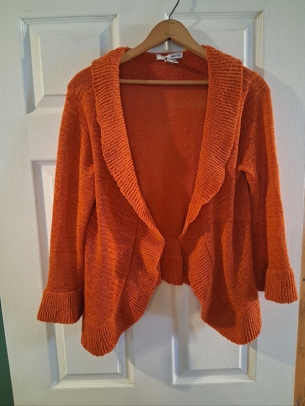 WD.NY Open-Front Orange Shawl Collar Cardigan